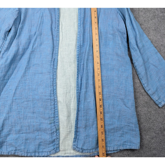 Eileen Fisher Cardigan Womens Medium Blue Irish Linen Open Front Lightweight - Picture 4 of 8